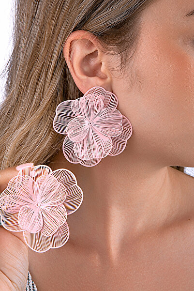 innuendo jewelery White Thin Metal Stripes Flower Figured Lightweight Earrings