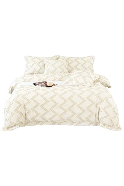 OEM Luxury Bedding Set, Cotton and Linen, Wave Design, 6 Pieces, 2 Persons, 180x200cm, Ivory