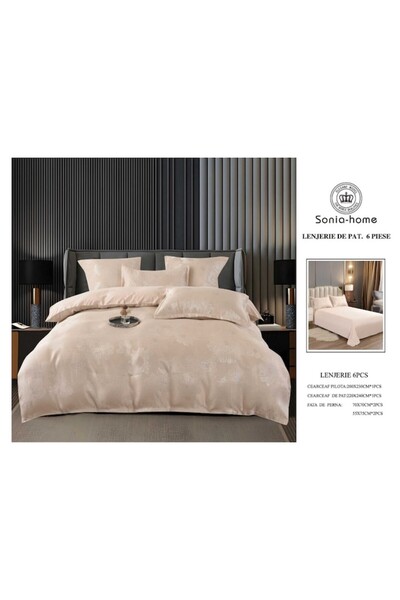 OEM Double Bed Linen Set, 6 Pieces, Abstract Print, Coffee with Milk