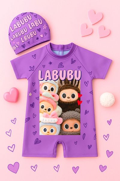 DeKuBaby New Season Cute Character Printed Boned Fast Drying Featured Girl's Jumpsuit Swimsuit