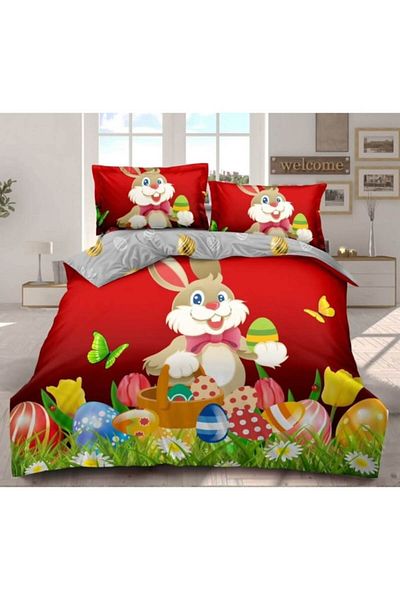 OEM Lenjerie de pat, Finet, 4 piese, 2 persoane, 230x250cm, Imprimeu Happy Easter M15, Multicolor