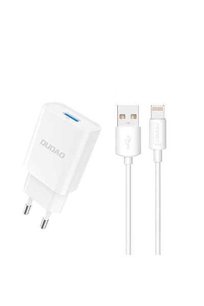 DUDAO Ładowarka sieciowa USB-A 2.1A 10W z kablem do iPhone USB-A - Lightning biała