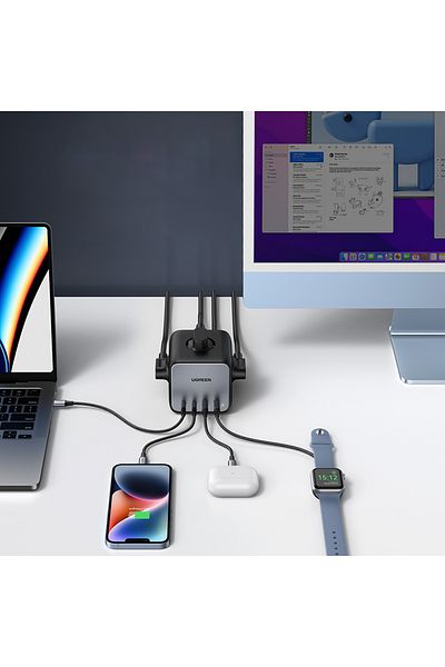 Ugreen Ładowarka listwa zasilająca AC 240V GaN 2x USB-C 2x USB-A 3x AC 240V - czarna