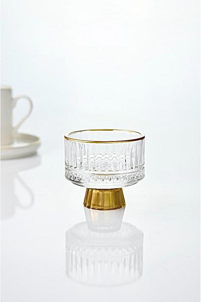 Wow Home 6 Pieces Gold Gilded Gold Footed Glass Coffee Side Footed Turkish Delight Set