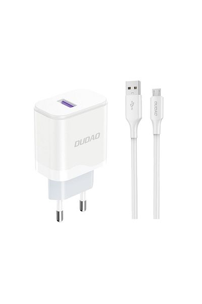 DUDAO Încărcător de perete USB-A de 18 W cu cablu USB-A - microUSB, alb
