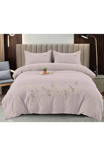 Pucioasa Premium Double Bed Linen, Pucioasa, Embroidered Model M1, Finet, 4 pieces, Lila
