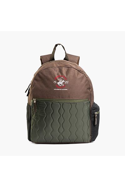Beverly Hills Polo Club Panelled Backpack with Adjustable Straps and Zip Closure - 21x18x8 cms