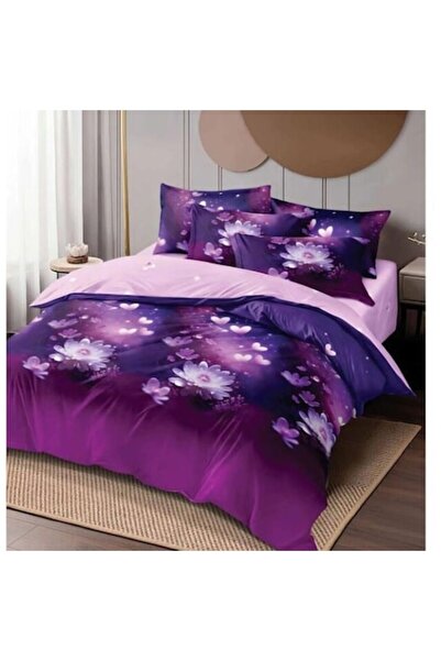 OEM Set de lenjerie de pat dublă, 6 piese, imprimeu floral, multicolor