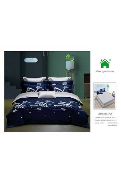 OEM Double Bedding Set 6 Pieces, 2 Persons, 180x200 cm, Beautiful Star Pattern, Multicolor