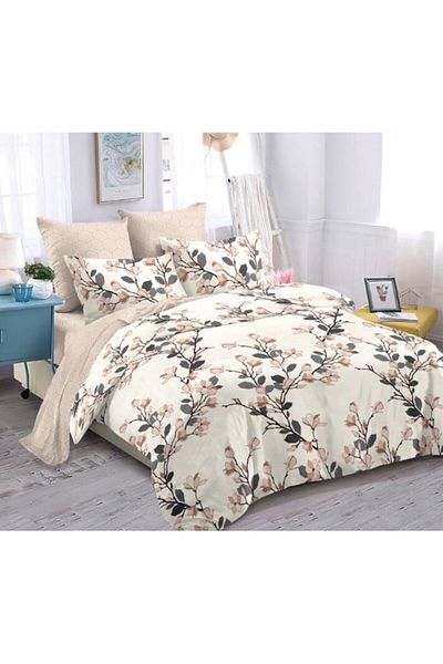 OEM Lenjerie de Pat, Finet, 6 piese, 2 persoane, 230x250cm, Imprimeu Ramuri Inflorite, Multicolor