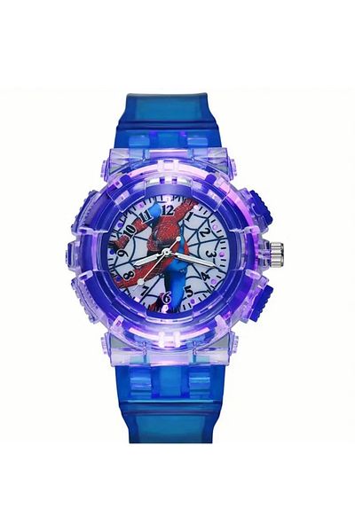 JOJO KIDS ساعة يد مضيئة رقمية للأطفال من الرجل العنكبوت، ساعة سيليكون، ساعة مضيئة مكثفة متغيرة الألوان