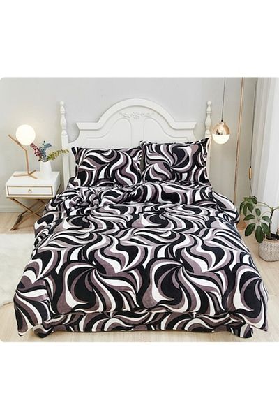 OEM Double Bed Linen, Cocolino, 4 Pieces, 2 Persons, Plush Microfiber, 220x230 cm White-Black