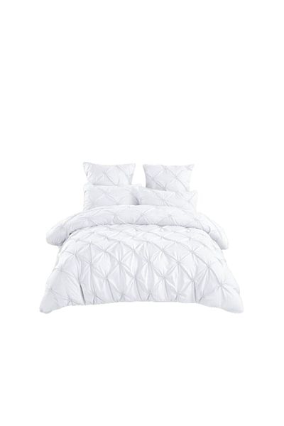 OEM Double Bed Linen, Embroidered Pleats, Uni, 6 Pieces, 2 Persons, Cotton Finet, 230x250cm, White