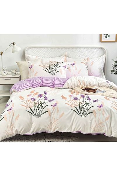 OEM Bed Linen Set, Elastic Sheet, Satin Cotton, 2 Persons, 4 Pieces, Floral Print, 180x200cm, Multicolor