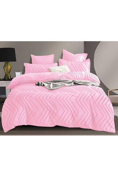 Pucioasa Double Bed Linen, Velvet Jacquard Groft Lux M1, Pucioasa, 6 pieces, 2 persons, Uni, 245x250cm, Pink