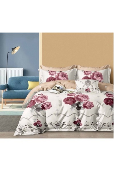 OEM Lenjerie de pat dublu, 6 piese, 2 persoane, 180x200 cm, Imprimeu buchetele e trandafiri, multicolor