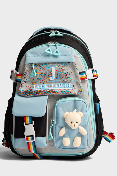 Go Veform Çok cepli Ortopedik Sırt Destekli Renkli Kız Çocuk İlkokul Çantası JT2035 Siyah Mavi