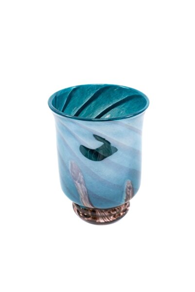 OEM Vaza din sticla cu dungi, 22x16.5x11cm, albastru