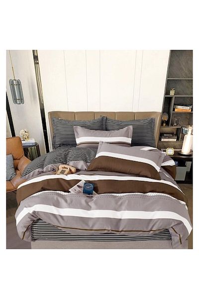 OEM Double Bed Linen, Two-Sided, Stripe Print M1, 6 Pieces, 180x200cm, Finet Satin, Multicolor