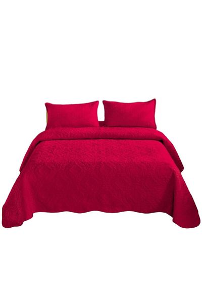 OEM Double bedspread and 2 pillowcases, Grofat model, Uni, 3-piece set, 230x250cm, Red
