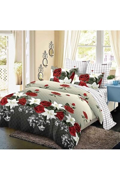 OEM Lenjerie de pat, Finet, 6 piese, 2 persoane, Buchet Trandafiri si Crini, ...