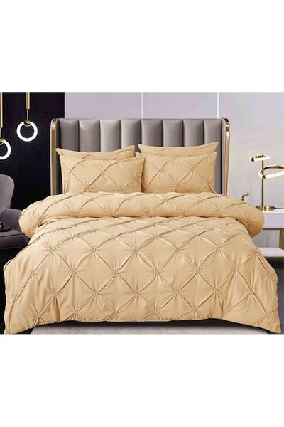 Pucioasa Double Bed Linen Set, Pucioasa, Uni, Embroidered Pleats Model, 6 Pieces, Finet, 230x250cm, Coffee wi