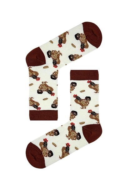CARNAVAL SOCKS Rooster Patterned Cream Colored Socket Socks
