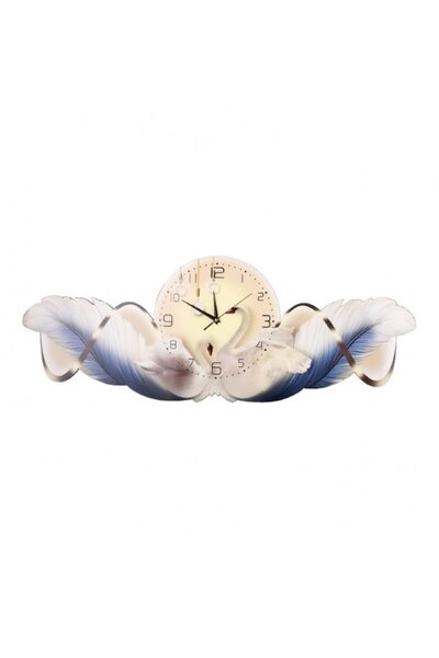OEM Wall Clock Made of MDF Shaped Like Swan Feathers, Blue Model