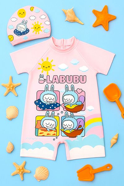 DeKuBaby New Season Cute Character Printed Boned Fast Drying Featured Girl's Jumpsuit Swimsuit
