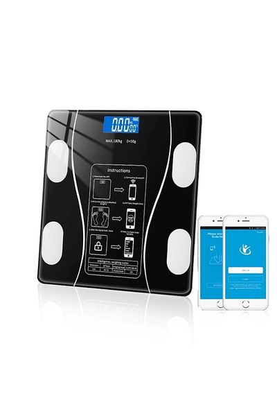 YOPOTIKA Cantar Digital De Baie, Cantar Inteligent Cu Senzori Bluetooth De Inalta Precizie Cu Aplicatie, Negr