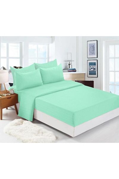 OEM Lenjerie de pat, 6 piese, 2 persoane, 180x200cm, Damasc Finetat, Uni, Verde Ou de Rata