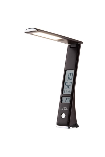 ETA Lampă de birou LED 0893 90000, 6 W, braț flexibil, afișaj LCD cu oră și dată, alarmă, maro