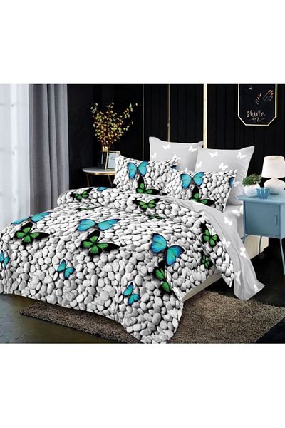OEM Lenjerie de Pat, Finet, 4 piese, 1 persoana, 160x200cm, Imprimeu Fluturi Colorati, Multicolor