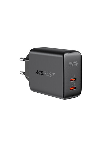 Acefast Încărcător de perete 2x USB-C 40W PPS PD QC 3.0 AFC FCP negru