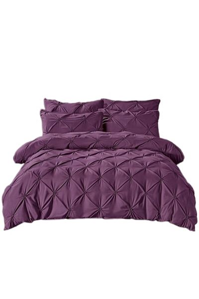 JOJO HOME Double Bed Linen, Jojo Home, Solid, Pleated Embroidery Model, 6 pieces, Finet, 230x250cm, Purple