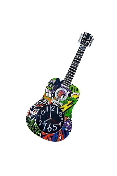OEM Plastic Wall Clock, Classic Guitar Shape, 18x46cm, Green