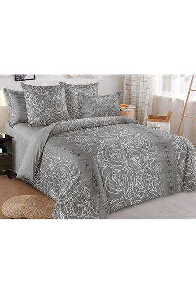 OEM Lenjerie de pat dublă, Finet, 6 piese, 2 persoane, gri-argintiu, 250x230cm