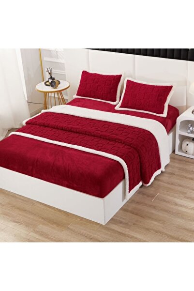 OEM Lenjerie cu blanita, model tricotat cu elastic, 180x200 cm, rosu-alb