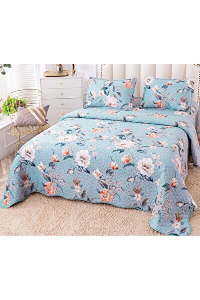 OEM Cuvertura de pat, Bumbac si IN, 3 piese, 2 persoane, 230x250cm, Imprimeu Floral, Multicolor