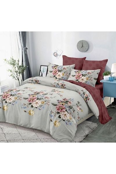OEM Bed Linen, Finet, 4 pieces, Single, 160x200cm, Bouquet Peonies Print, Multicolor