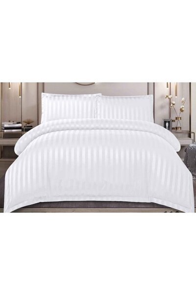 OEM Bed Linen Set, Elastic Sheet, Finet Damask Type, 4 Pieces, Solid Color, 180x200cm, White