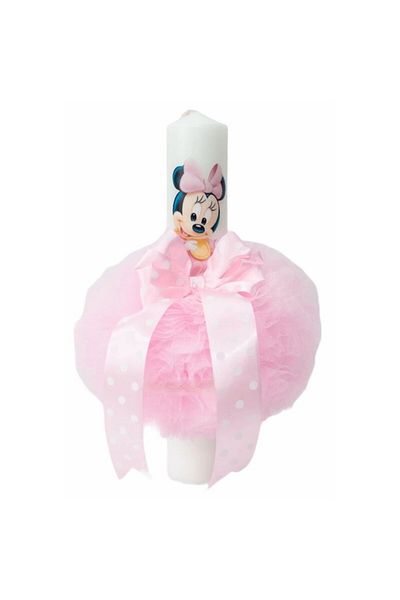 OEM Lumânare de botez pentru fete, tul, Minnie Mouse, 35x5cm, roz