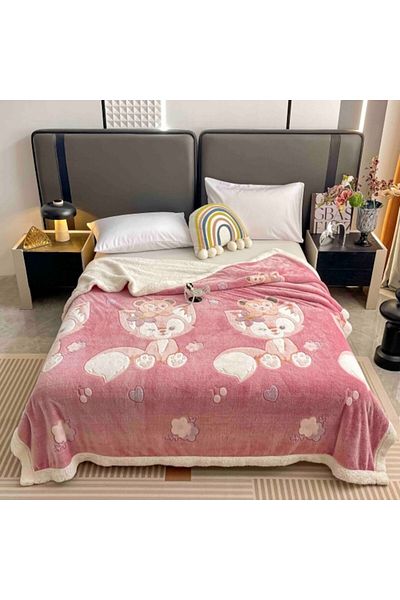 JOJO HOME Patura imblanita, Jojo Home, 2 persoane, 200x230cm, Cute Fox, Multicolor