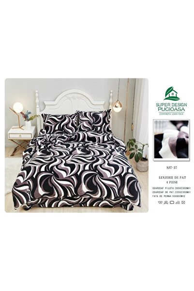 OEM Double Bed Linen, Cocolino, 4 Pieces, 2 Persons, Plush Microfiber, 220x230 cm White-Black