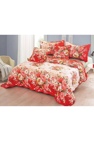 OEM Quilted Bedspread and 4 Pillowcases, Cotton, 5 Pieces, Floral Pattern, 230x250cm