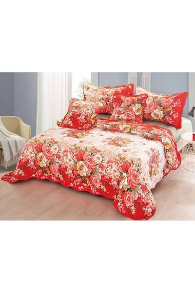 OEM Quilted Bedspread and 4 Pillowcases, Cotton, 5 Pieces, Floral Pattern, 230x250cm