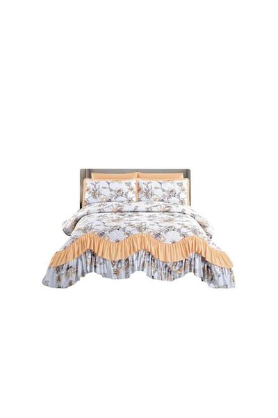 JOJO HOME Cuvertura si 2 fete de perna, Jojo Home, Finet, imprimeu floral, M4, 3 piese, 2 persoane, 220x270cm,