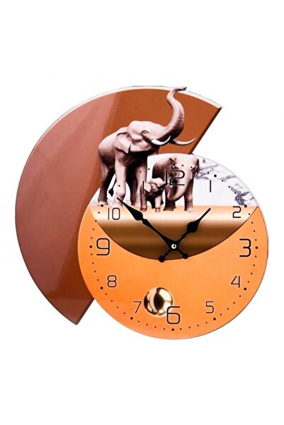 OEM Wall Clock Made of Wood (MDF) with Elephant Motifs, 40x42 cm
