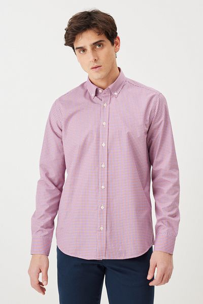 AC&Co / Altınyıldız Classics Ανδρικό πορτοκαλί Slim Fit Slim Fit με γιακά, βαμβακερό καρό πουκάμισο