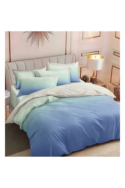OEM Set de lenjerie de pat dublu, 2 fețe, imprimeu gradient, 6 piese, 2 persoane, 180x200cm, finisaj satinat, culoare B deschis